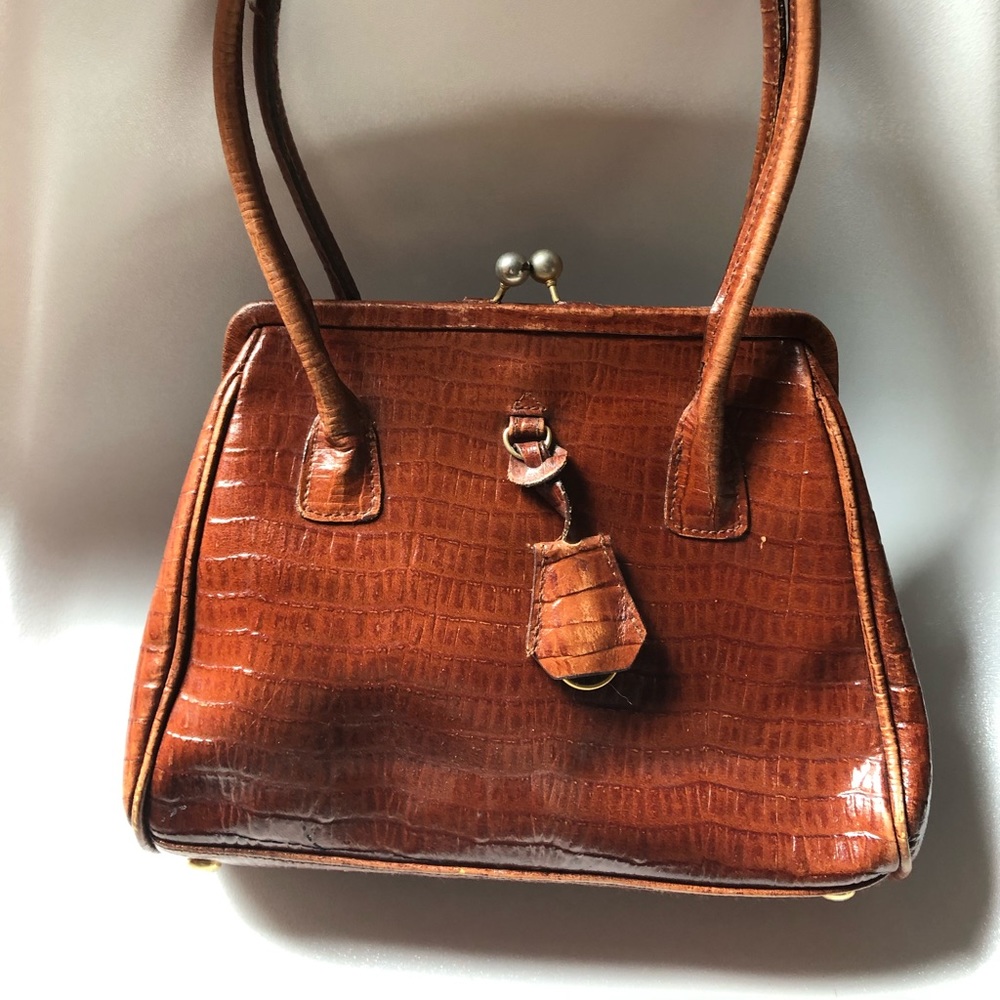 Brown faux alligator handbag